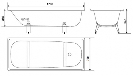 Ванна стальная Оптимо с ножками 1700х700мм, Сантехпром