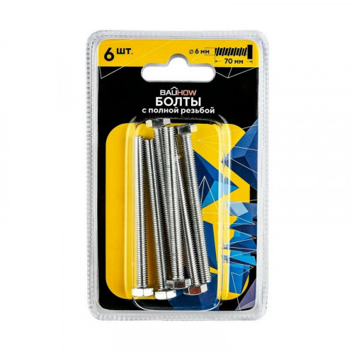 Болт шестигранный М6*70 оцинкованный DIN933 Bauhow, 6шт