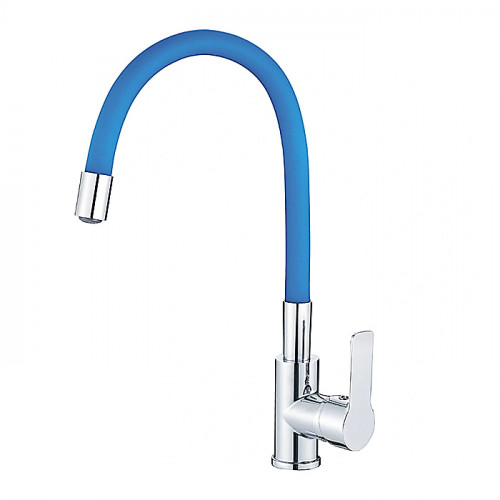 Смеситель для кухни одноручный гибкий излив шпилька латунь хром синий Haiba HB70112-4