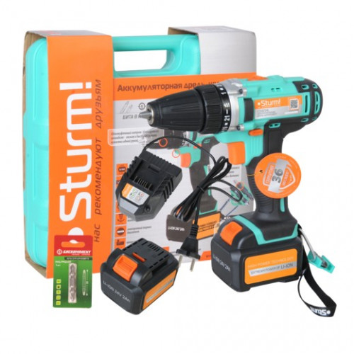 Дрель-шуруповерт аккумуляторная 24В, 2х2 Ач, 1650 об/мин Li-lon Sturm CD3224L