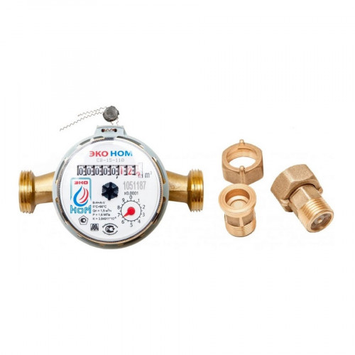 Счетчик универсальный СВ-15 с обратным клапаном L=110мм Эко Ном с монтажным комплектом