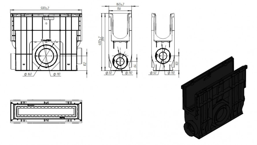 Пескоуловитель пластик Basic DN100 500x156x400 мм, 8080-М Standartpark