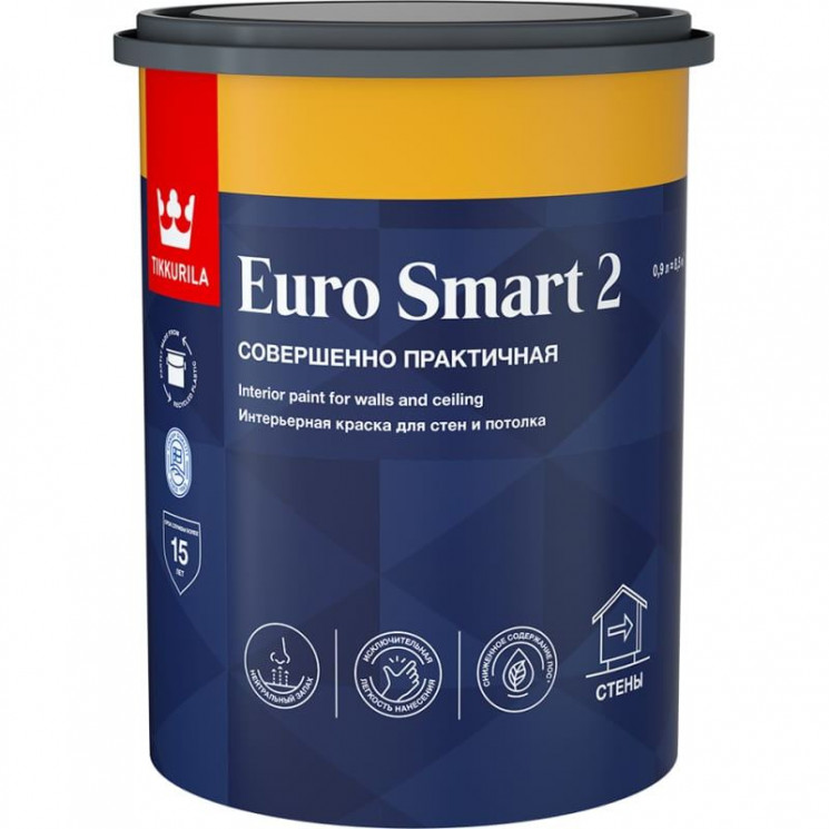Интерьерная краска EURO SMART 2 глубокоматовая, База A Tikkurila 0,9л