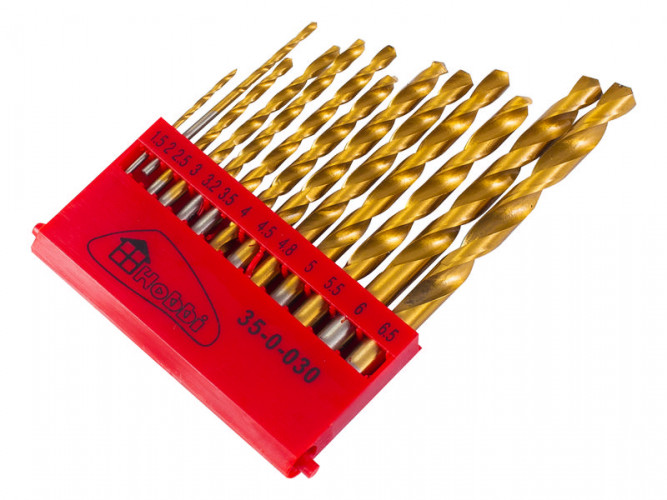 Набор сверл по металлу, 1,5-6,5 мм, 13 предметов, HSS TIN Hobbi 35-0-030
