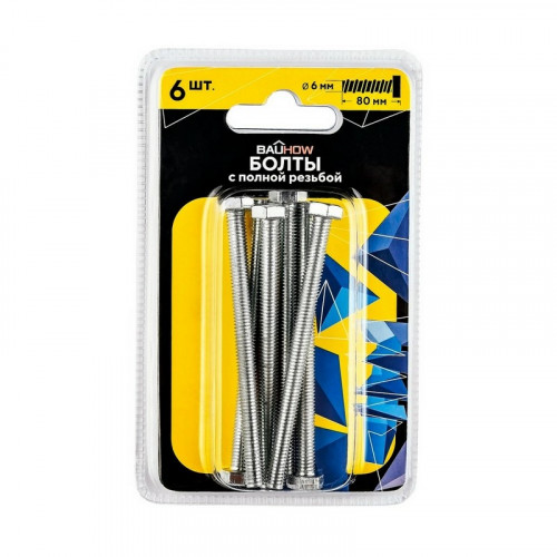 Болт шестигранный М6*80 оцинкованный DIN933 Bauhow, 6шт