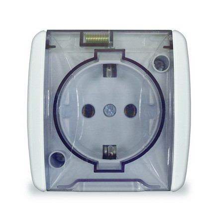 Розетка одноместная с прозрачной крышкой Клио белая UNIVersal K2229 (c заземлением)