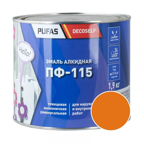 Эмаль ПФ-115 оранжевая Decoself Pufas, 1,9кг
