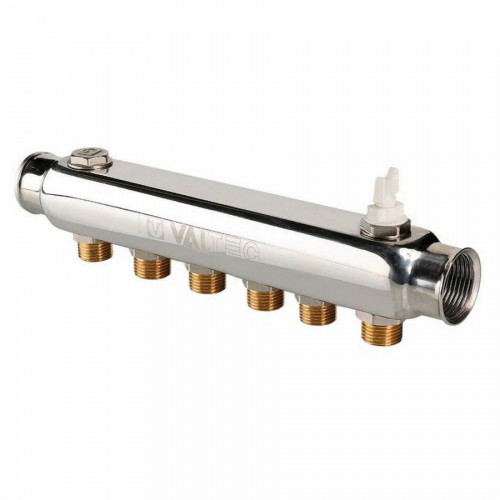 Коллектор из нержавеющей стали 1 1/2" с 6 выходами наружными 3/4" Valtec VTc.510.SS.080506