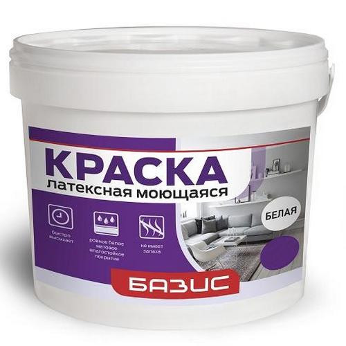 Краска моющаяся латексная белая глубокоматовая, 1.5 кг Базис Баупро