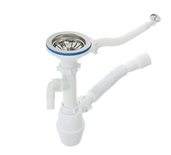 Сифон для кухонной мойки с переливом отводом для стриральной машины 3 1/2х40 40х40/50 Санпласт