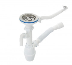 Сифон для кухонной мойки с переливом отводом для стриральной машины 3 1/2х40 40х40/50 Санпласт