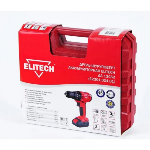 Дрель-шуруповерт аккумуляторная 12В, 2х2Ач, Li-Ion Elitech ДА 12СЛ2 (Е2201.004.01)