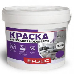 Краска моющаяся латексная белая глубокоматовая, 14 кг Базис Баупро