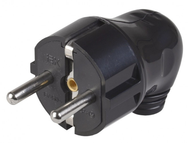 Вилка электрическая угловая разборная с заземлением черная 16А 250В IEK