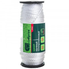 Шнур полипропиленовый крученый 2мм*50м белый 38 кгс Сибртех 93962