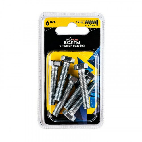 Болт шестигранный М8*40 оцинкованный DIN933 Bauhow, 6шт