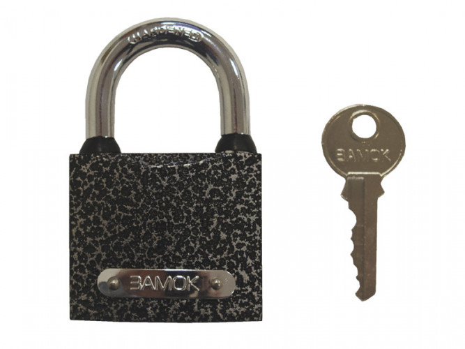 Замок навесной чугун цилиндровый механизм, автомат, личинка латунь, 3 ключа, 50*69*22мм, дужка 8мм