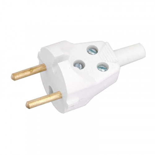 Вилка электрическая без заземления белая 6А 250В IP20 Белтиз В6-001