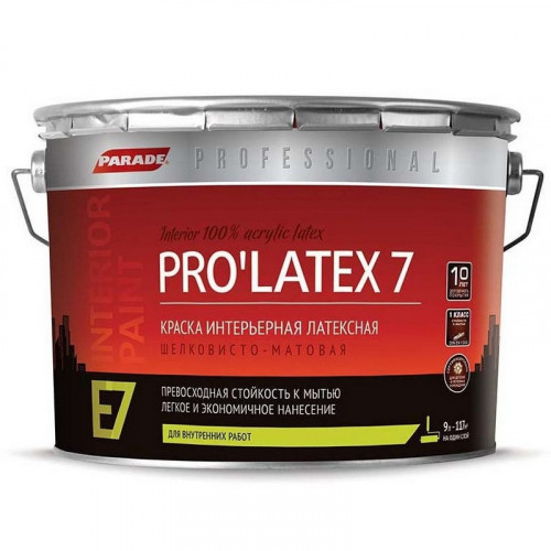 Краска латексная Parade Professional E7 Pro’Latex7 моющаяся полуматовая белая 9 л