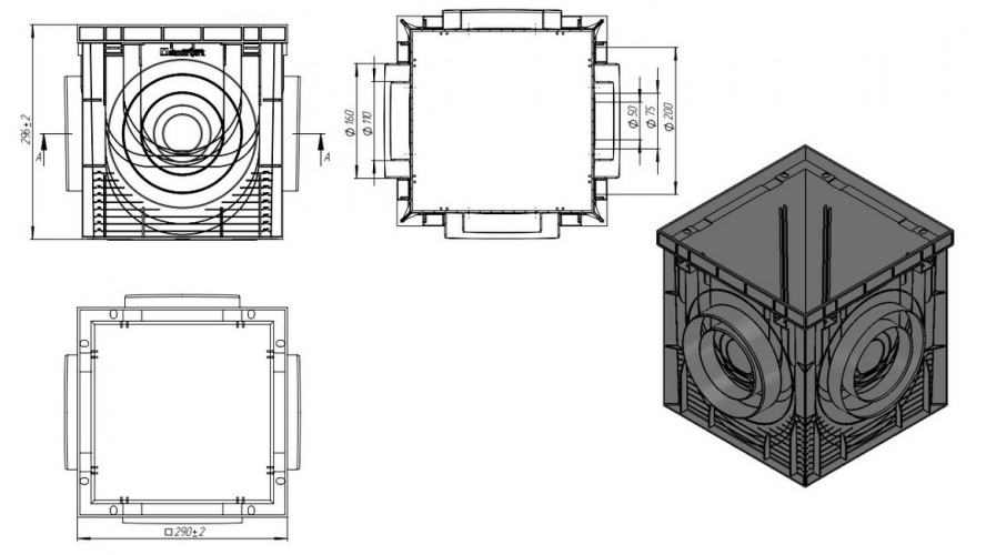 Дождеприемник без решетки пластиковый Basic 300х300х300 мм, черный 08370.1-Ч Standartpark