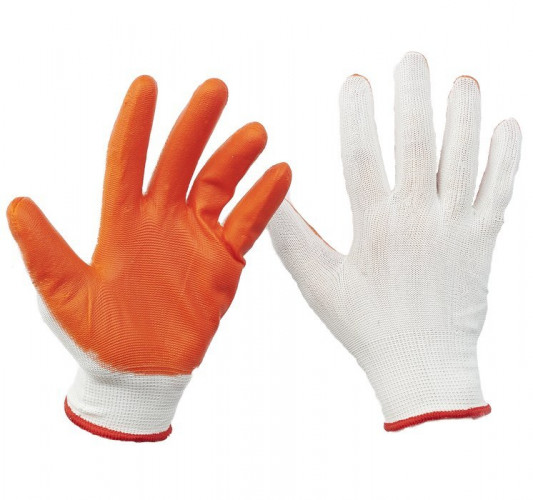 Перчатки рабочие синтетические прорезиненные синие/оранжевые BAUHOW