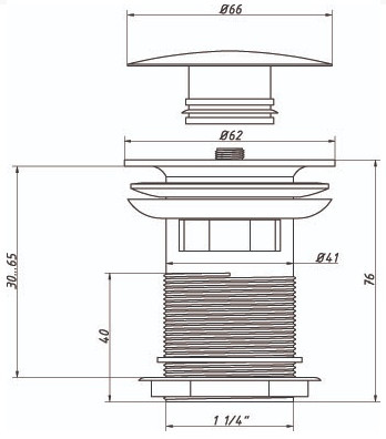 Выпуск для умывальника клик-клак/грибок, латунь 1 1/4", Orio ВХ-803