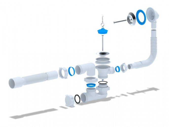 Сифон для ванны с выпуском и переливом с гибкой трубой 40х50 Е255 Ани