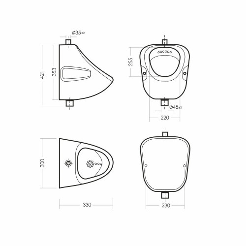Писсуар Орион 330х300х421мм без сифона и крана, белый Sanita