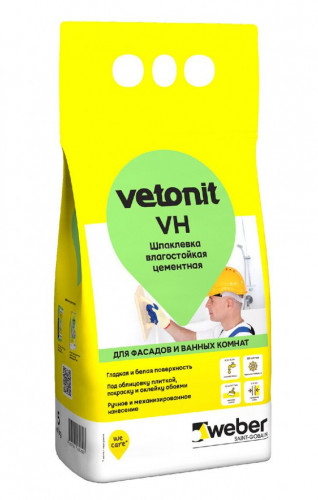Шпаклевка цементная Vetonit VH влагостойкая, белая 5 кг