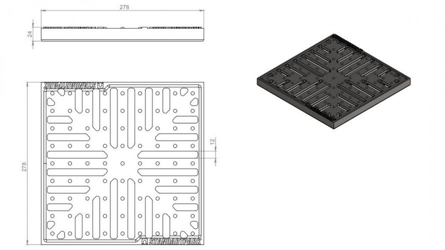 Решетка для дождеприемника чугунная 280х280мм, 3334 Standartpark
