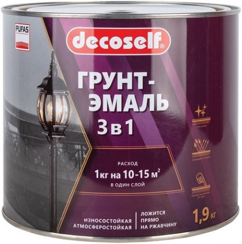 Грунт-эмаль по ржавчине 3 в 1 серая матовая Decoself Pufas, 1,9кг