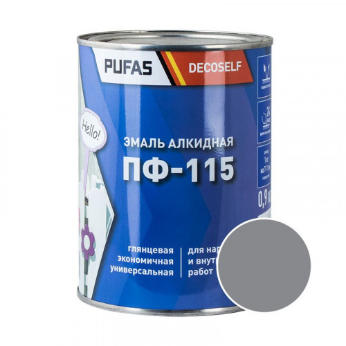 Эмаль ПФ-115 светло-серая Decoself Pufas, 0,9кг