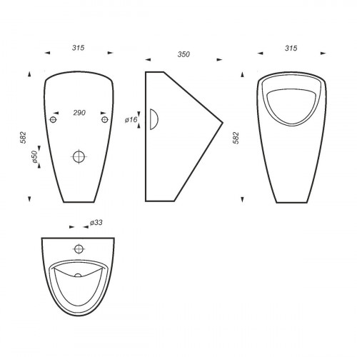 Писсуар Лонг 315х350х585мм без сифона и крана, белый SANITA LUXE