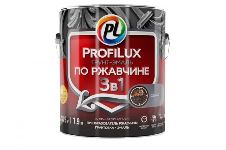 Эмаль-грунт 3в1 для металла глянцевая, серая, 1,9кг Profilux