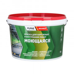 Краска моющаяся для внутренних и наружных работ белая Pufas Decoself, 10 л / 15,4 кг