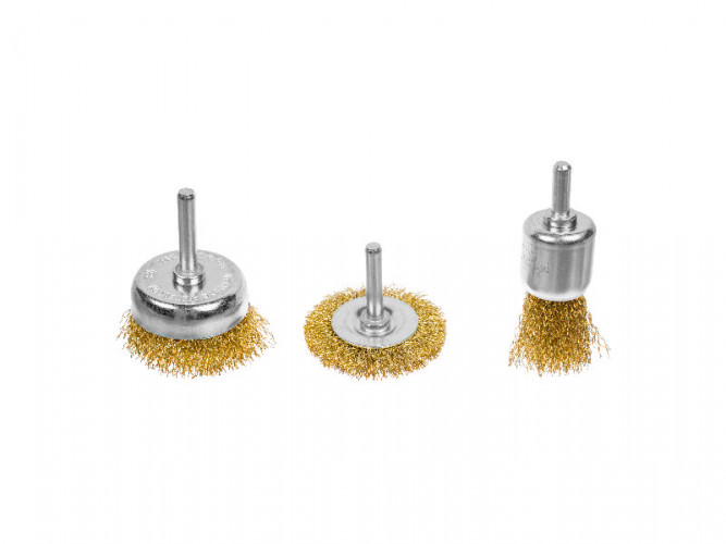 Набор щеток-крацовок со шпилькой для дрели, 3 предмета