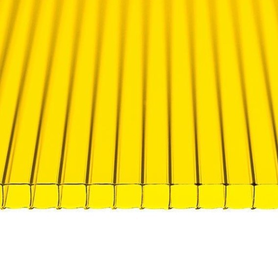 Поликарбонат 2100х6000х6мм (желтый) Мультигрин 0.77кг/м2 пленка с 1 стороны