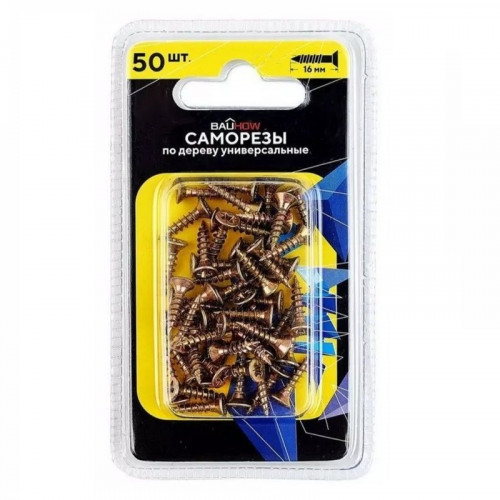Саморез (шуруп) 4*16мм универсальный желтый с потайной головкой, Bauhow 50шт