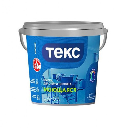 Краска ВД моющаяся для стен и потолка белая Профи Текс, База А, 0.9 л