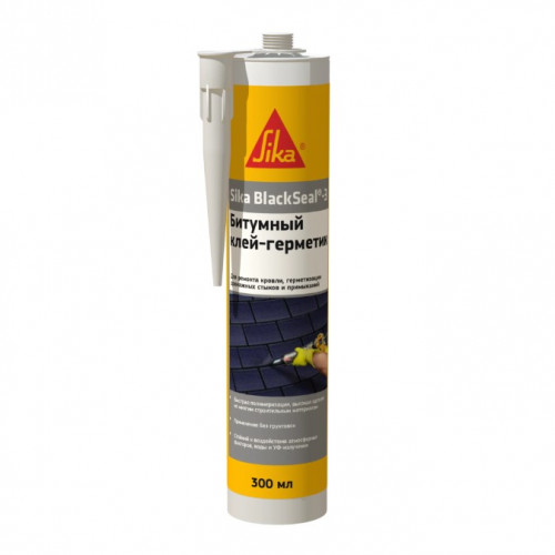 Клей-герметик битумный для кровли и стен Sika BlackSeal-3, 300 мл
