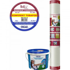 Комплект Стеклохолст малярный Wellton эконом W40 1*50м (40г/м2) и Клей OSCAR GOs10 10кг