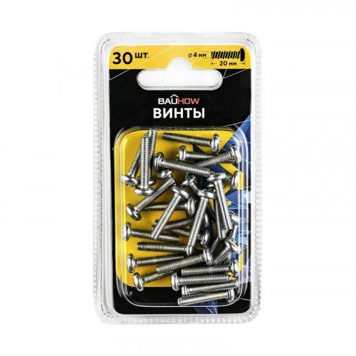Винт с полукруглой головкой М4х20 DIN7985, оцинкованный 30шт. Bauhow
