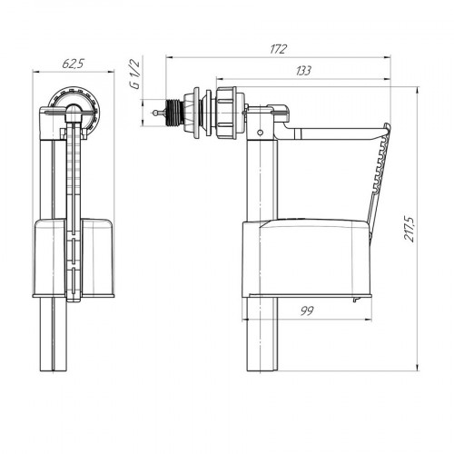 Арматура для бачка унитаза с боковой подводкой 1/2, пластиковый штуцер Эконом Ани WC5050