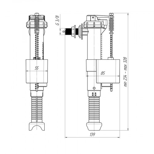 Арматура для бачка унитаза с боковой подводкой 3/8, пластиковый штуцер Ани WC5030