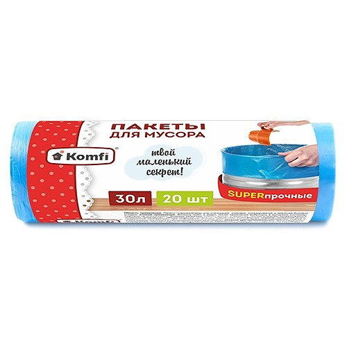 Мешки для мусора ПСД, суперпрочные Komfi PM320PSD голубые 30л 20шт