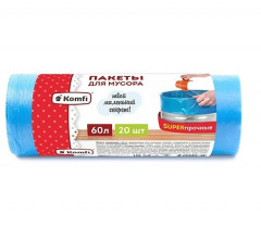 Мешки для мусора ПСД, суперпрочные Komfi PM620PSD голубые 60л 20шт