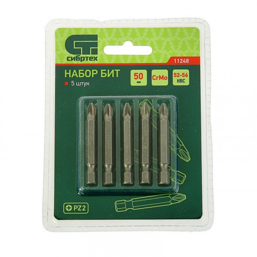 Насадка-бита PZ 2х50мм, 5шт CrMo Сибртех 11248
