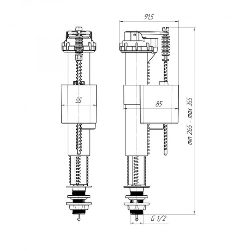 Арматура для бачка унитаза с нижней подводкой 1/2, пластиковый штуцер Ани WC5510