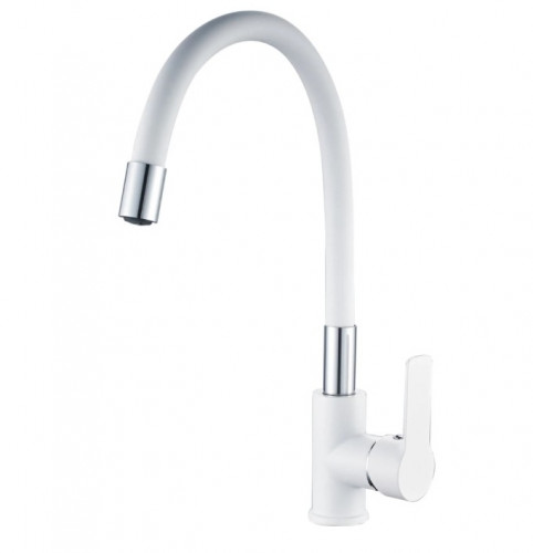 Смеситель для кухни одноручный гибкий излив шпилька хром белый Haiba HB70113-8