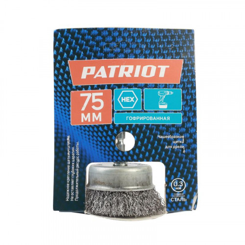Щетка-крацовка чашечная 75мм, гофрированная проволока, для дрели Patriot 813010024